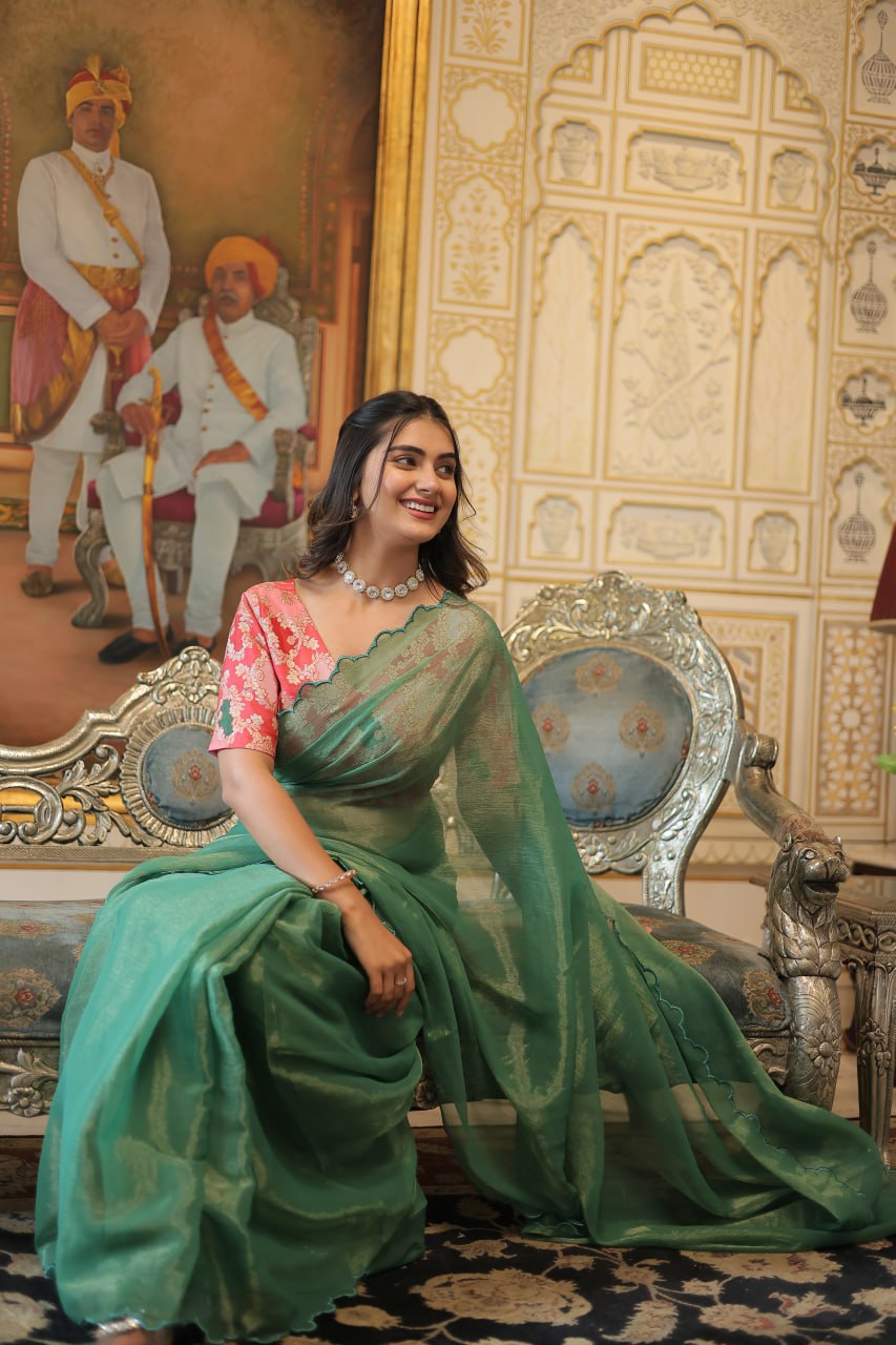 Amoha gold coin green arko cut saree
