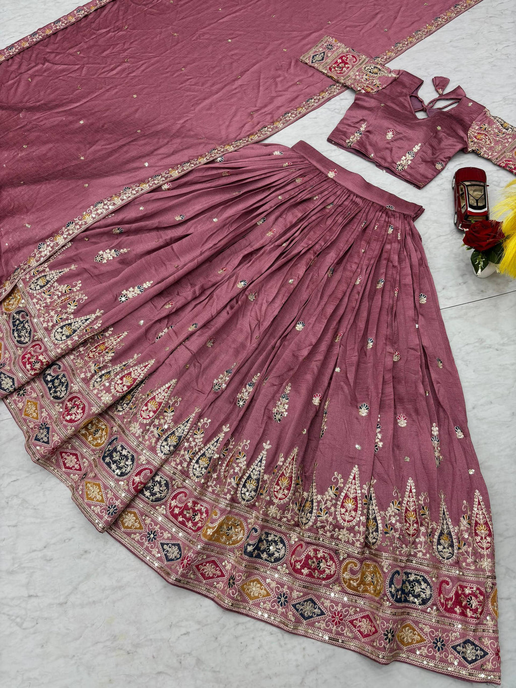 Raji mauve pink Vichitra silk lehenga choli with sequins thread embroidery and dupatta