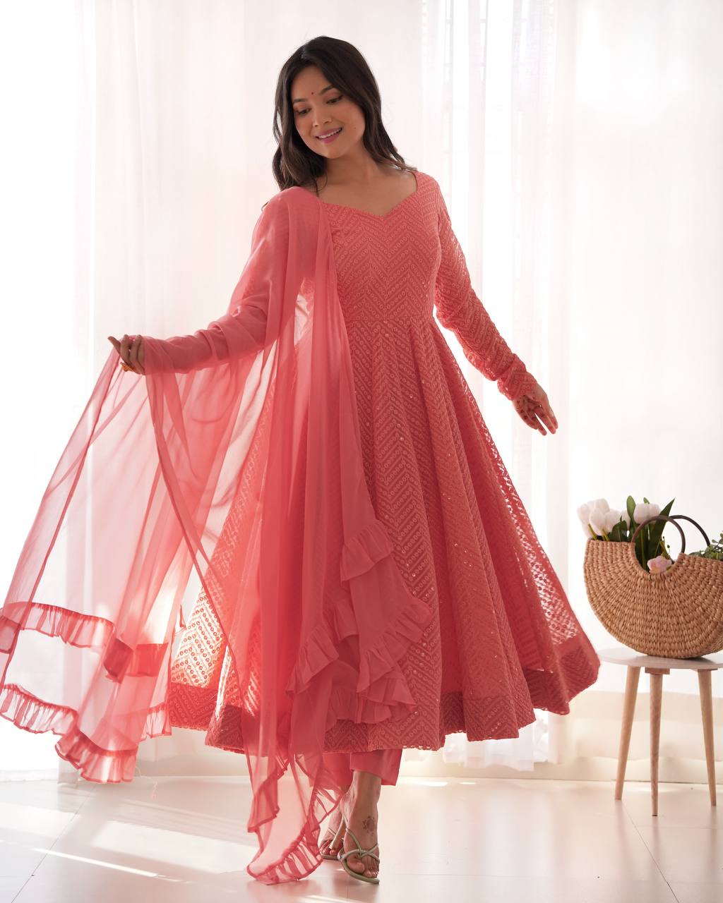 Peach Jyotika designer Anarkali suit set for women