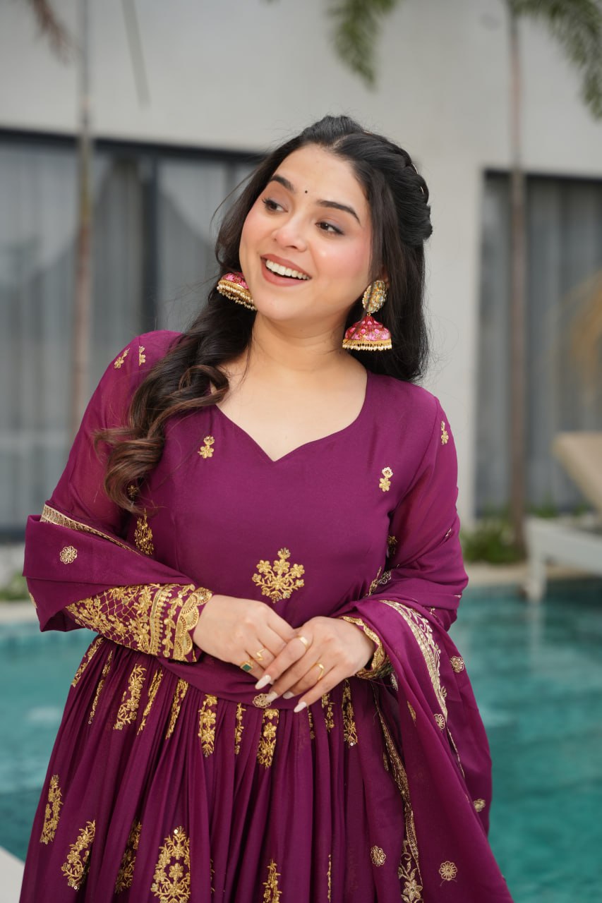 Rudrika purple georgette embroidery gown