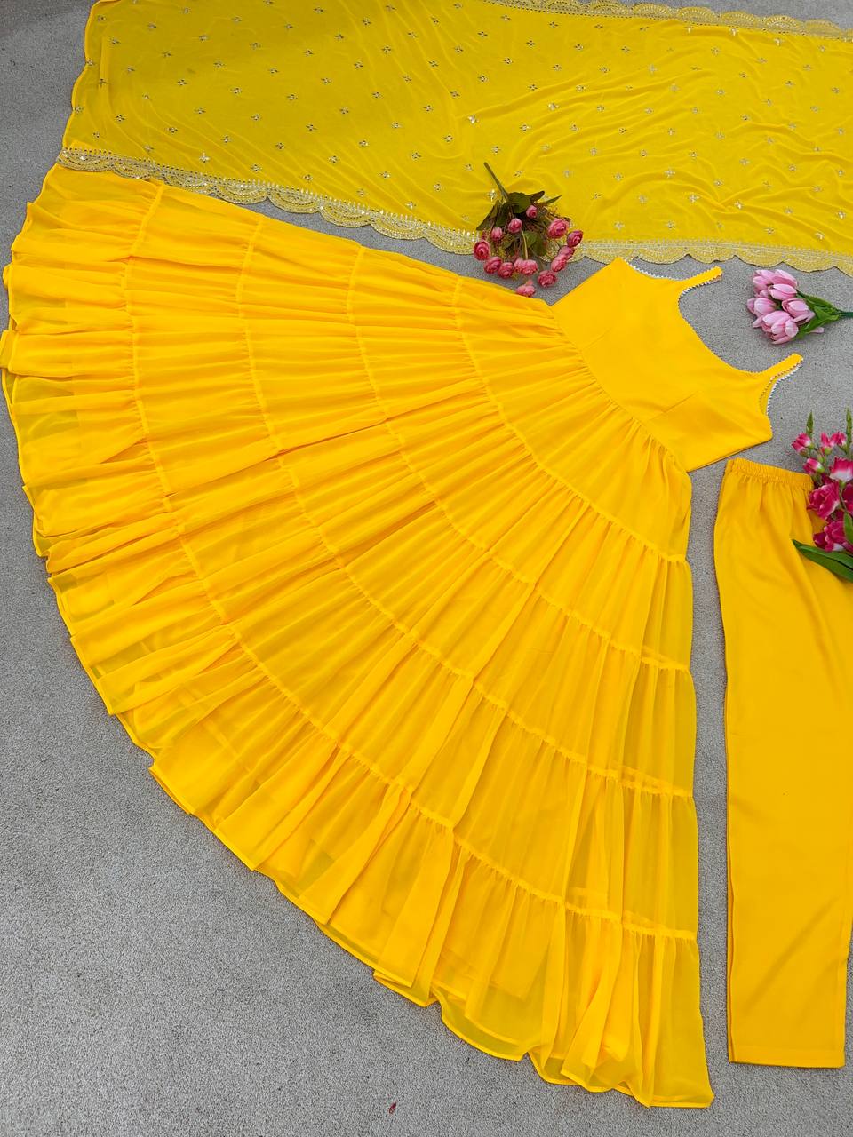 Devayani yellow georgette anarkali gown set