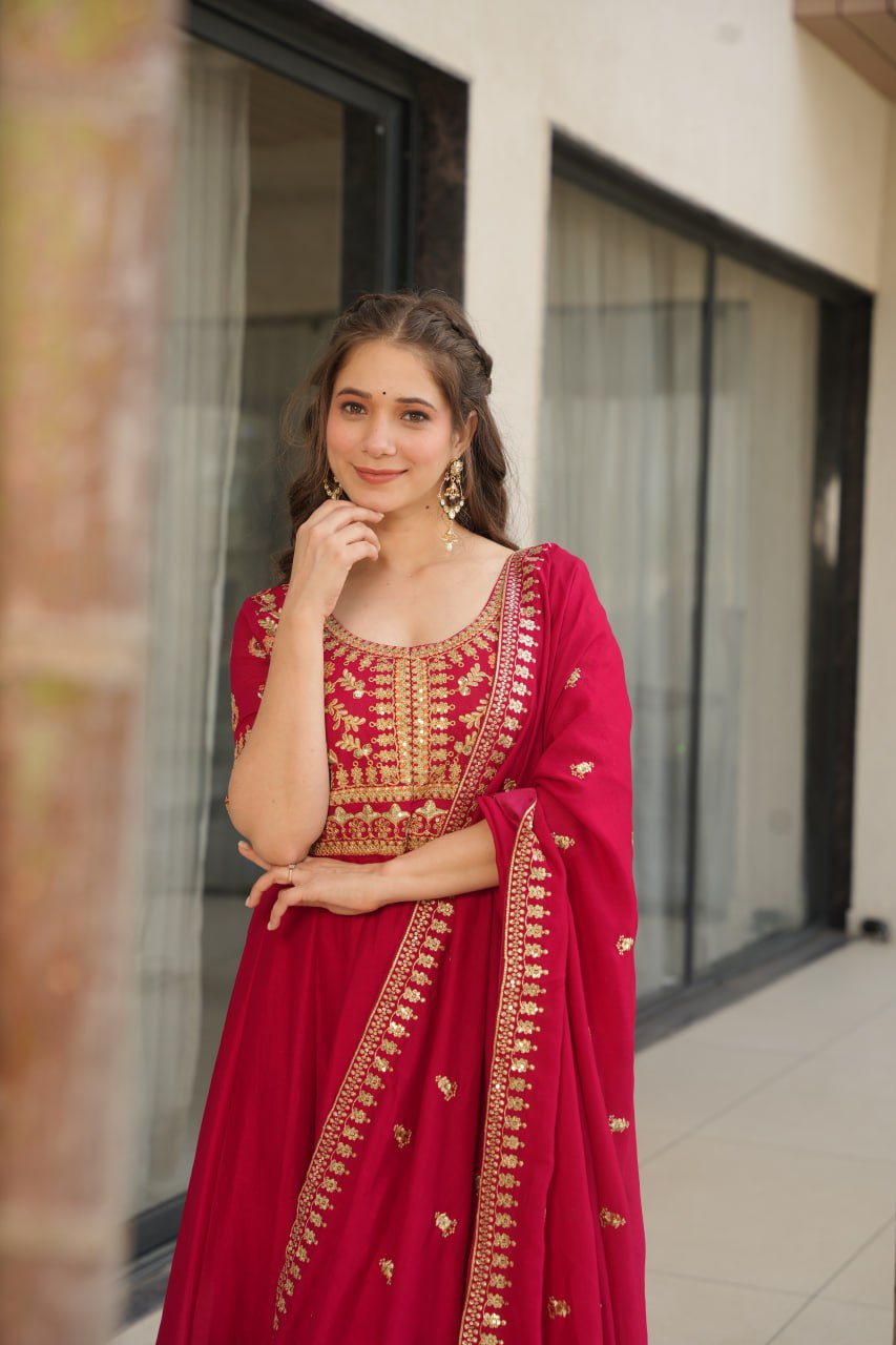Aadishri pink silk sequins embroidered gown