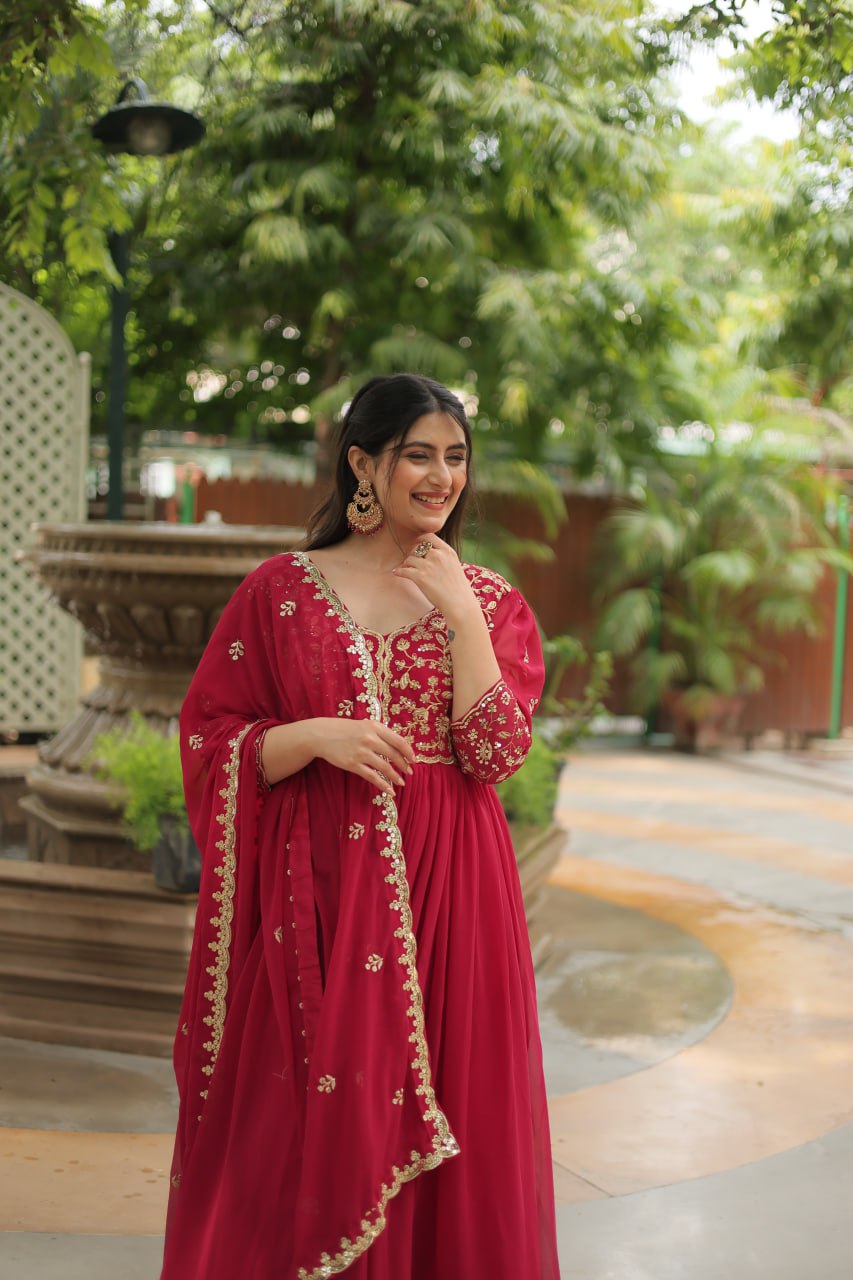 Pink embroidered Jiyanshi designer Anarkali gown
