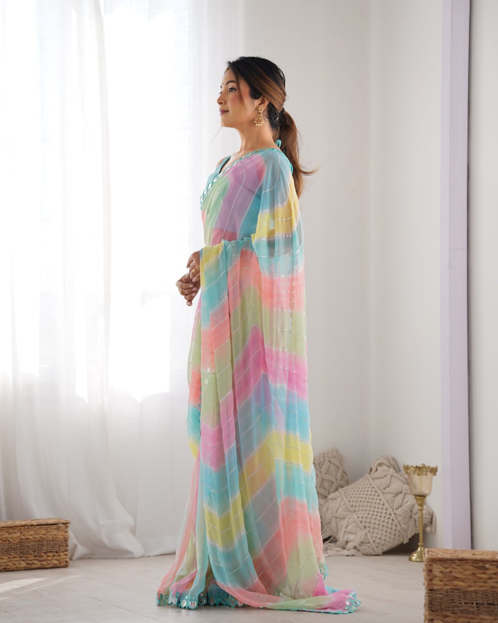Multicolor georgette mirror work Isha designer saree