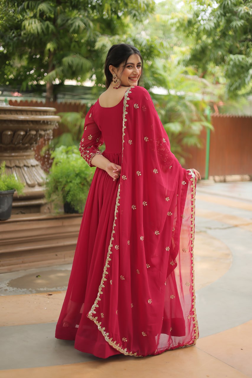 Pink embroidered Jiyanshi designer Anarkali gown