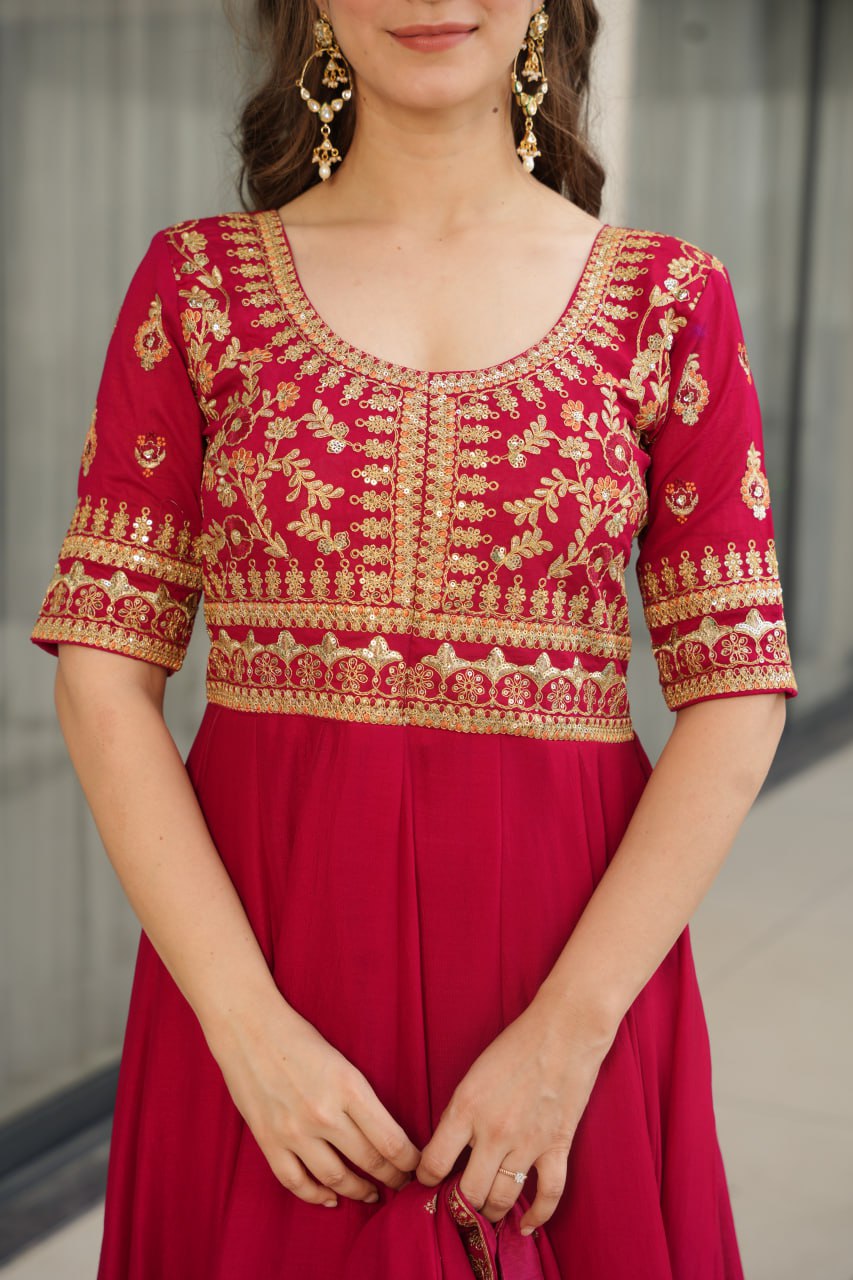 Aadishri pink silk sequins embroidered gown