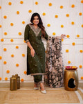 Janaki green chanderi embroidery kurti set with dupatta