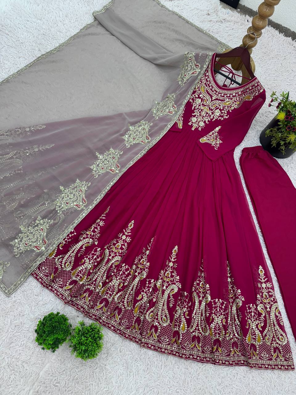 Pink georgette embroidered Tejvini designer gown