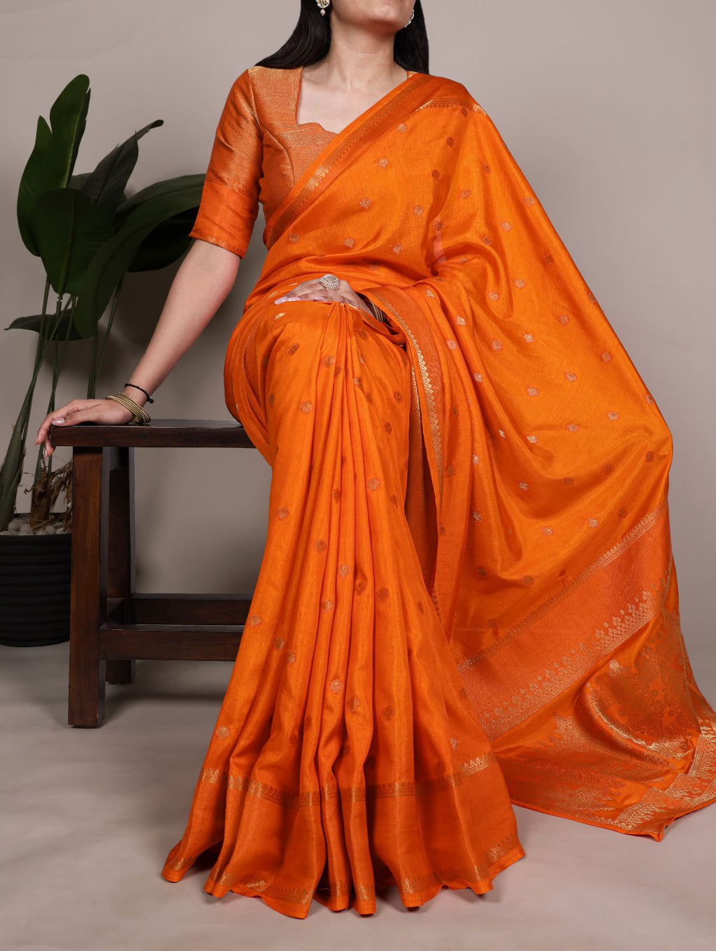 Orange Roop silk zari weaving saree with unstitched blouse