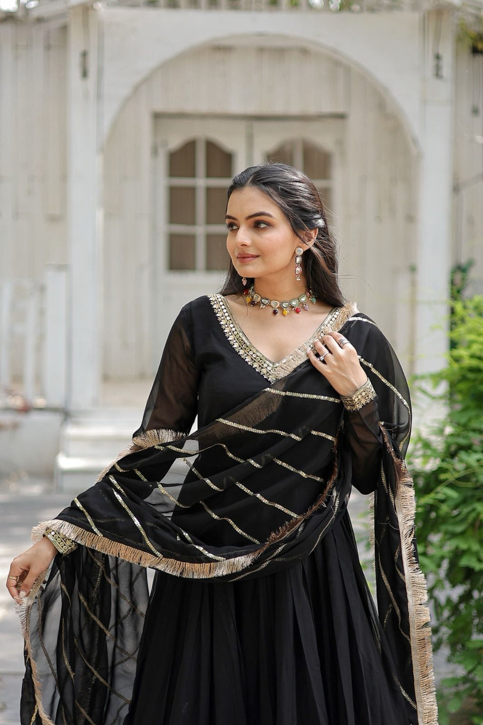 Vritika black georgette Anarkali gown suit set
