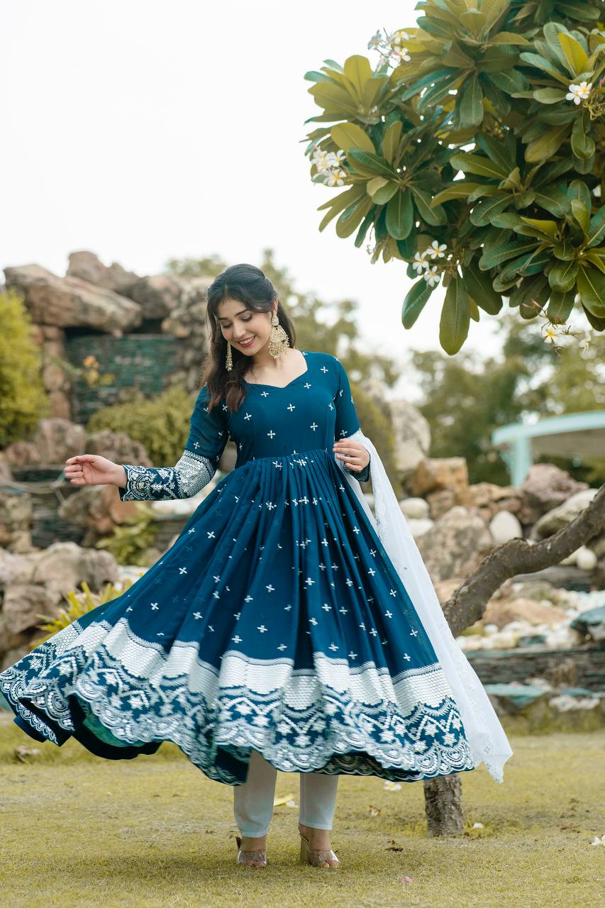Blue georgette embroidered Nivriti designer Anarkali suit