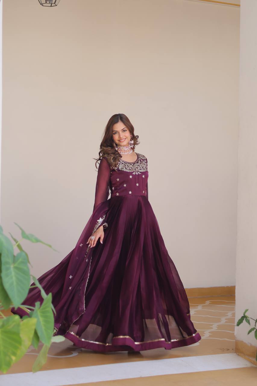 Siddhika pure Burberry silk embroidered gown set