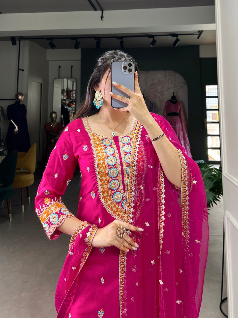 Anuttara pink embroidered silk kurti sharara set