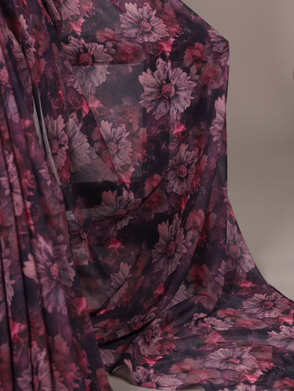 Onion pink weightless marble floral print saree with unstitched blouse