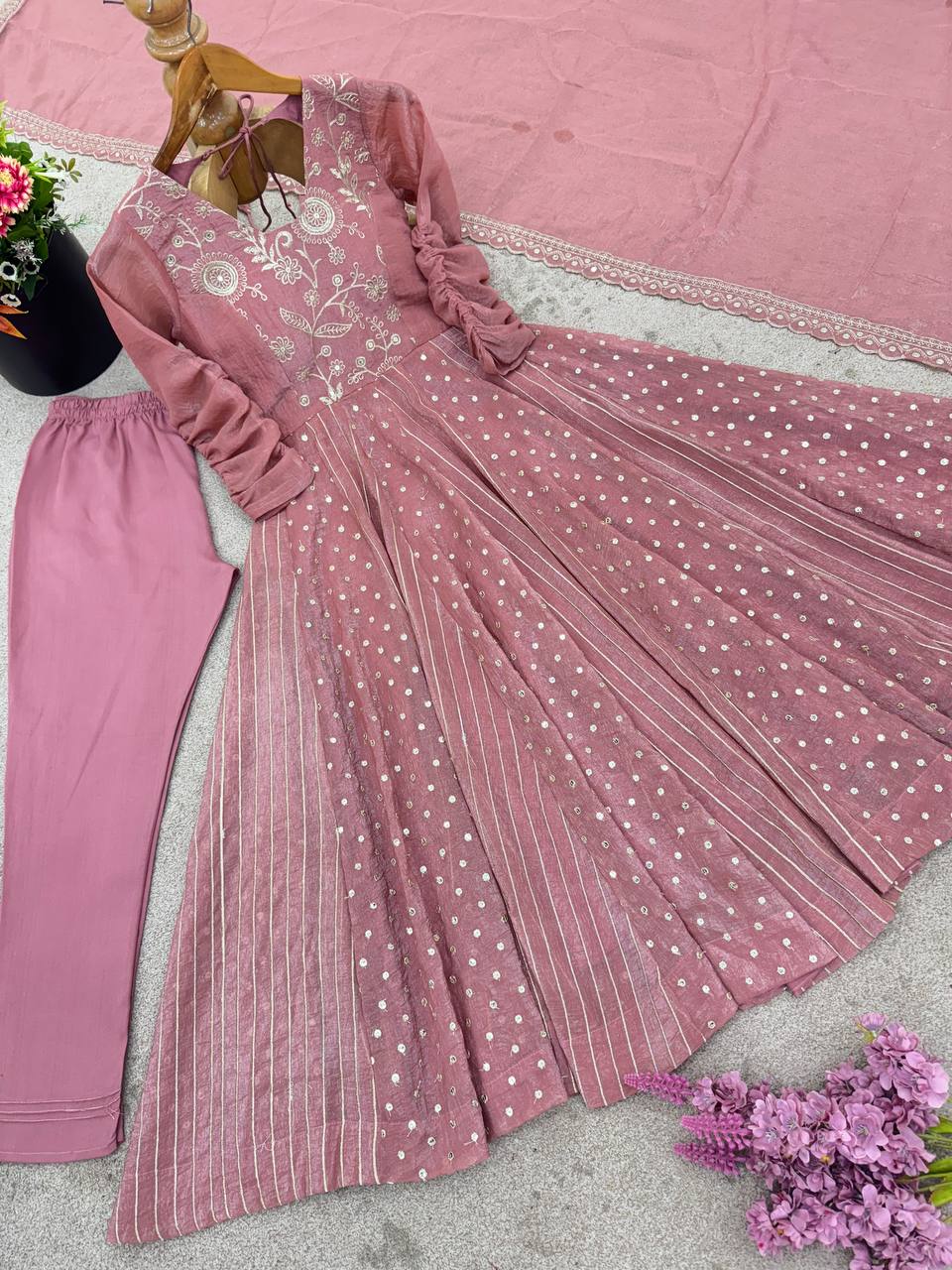 Peach festive wear embroidered Anarkali suit for women