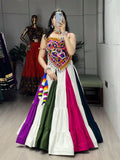 Multicolor rayon cotton frill Kutchi mirror work lehenga with blouse