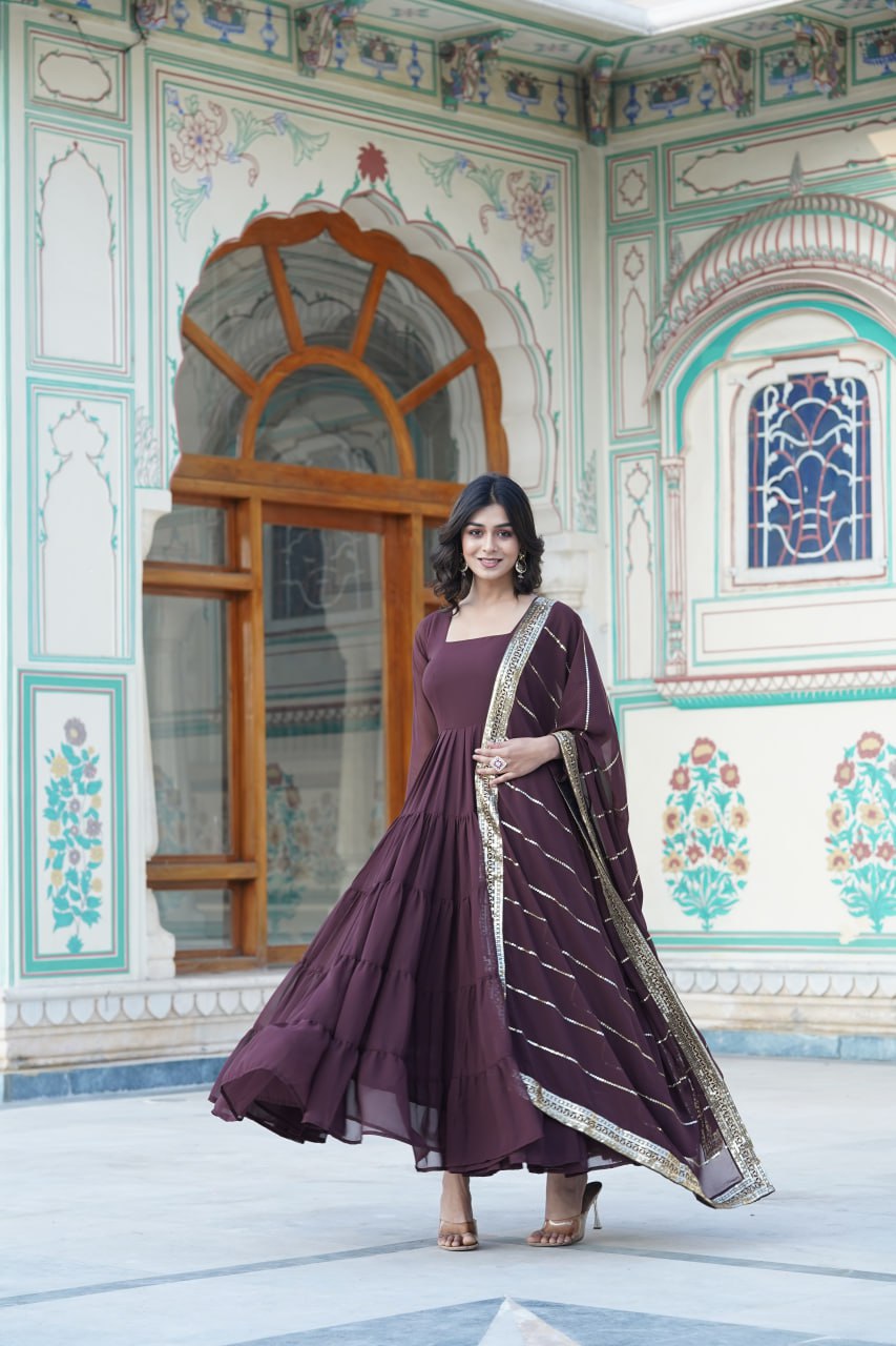 Dakshayani Brown Georgette Anarkali Gown Set
