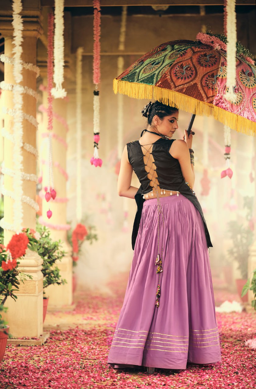 Purple pure rayon ribbon work embroidered lehenga choli