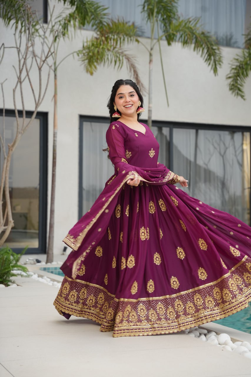 Rudrika purple georgette embroidery gown