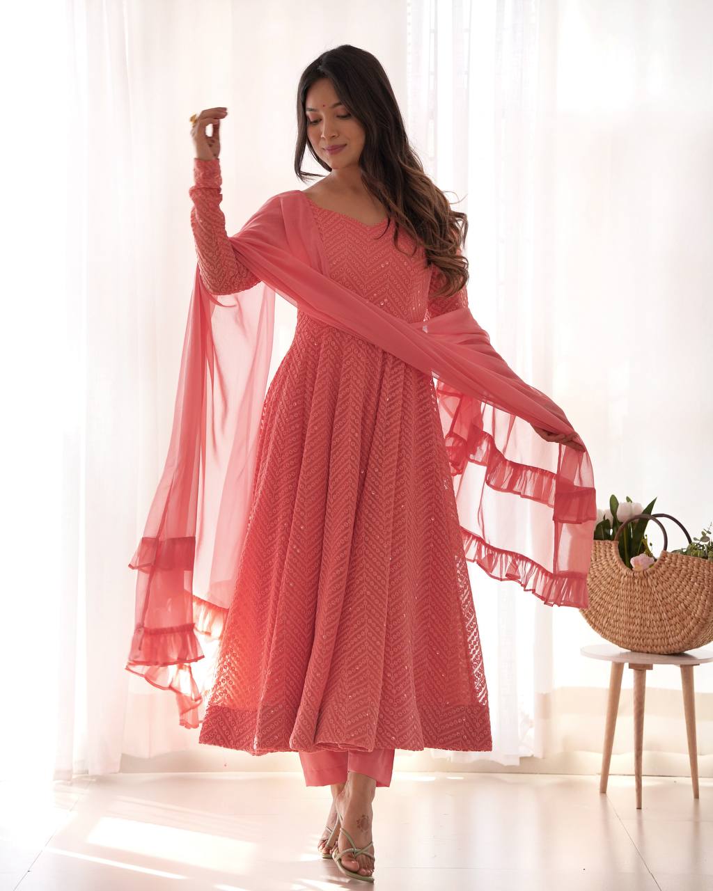 Peach Jyotika designer Anarkali suit set for women