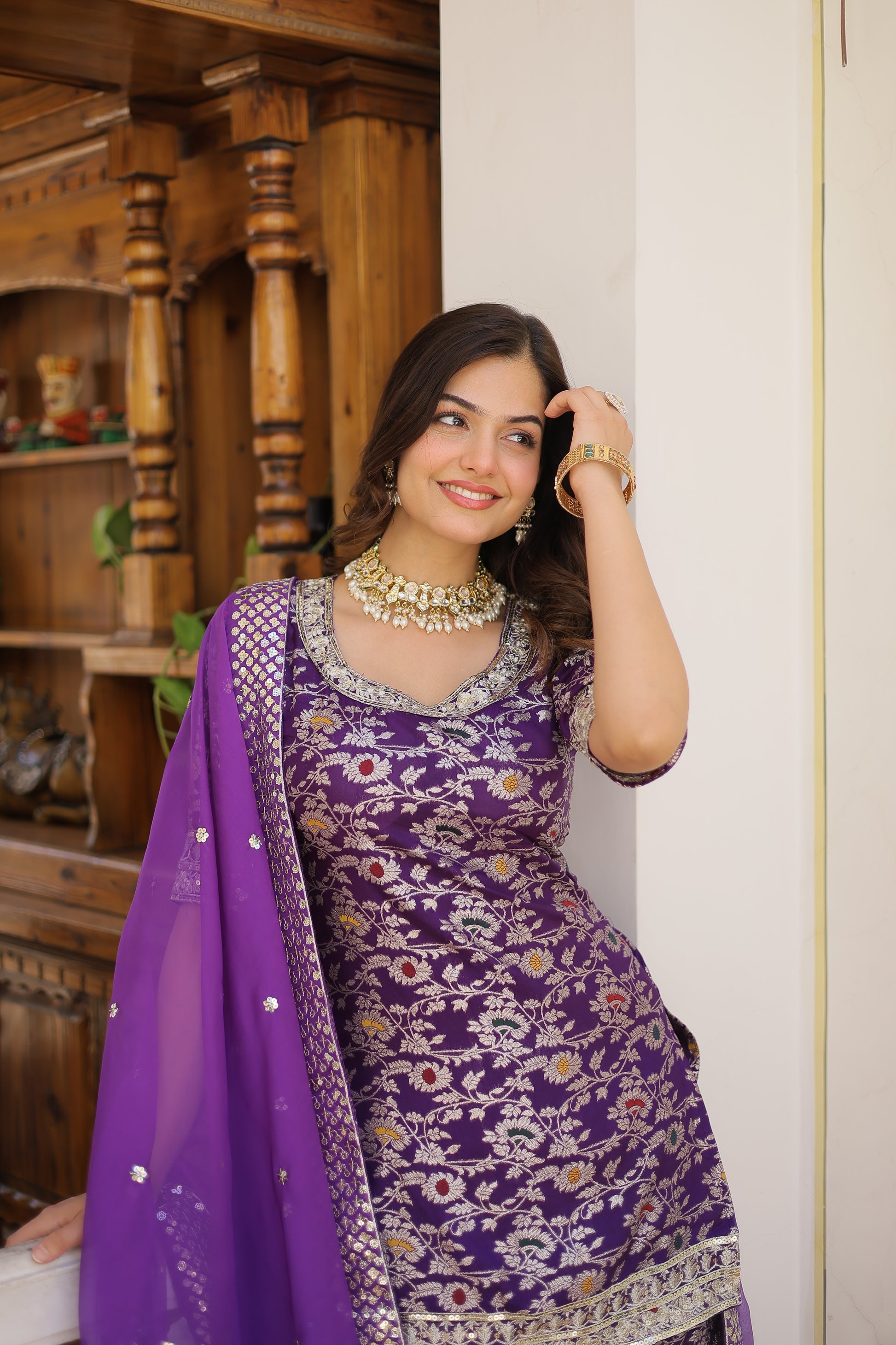Wine viscose embroidered Krishnapriya designer gharara suit