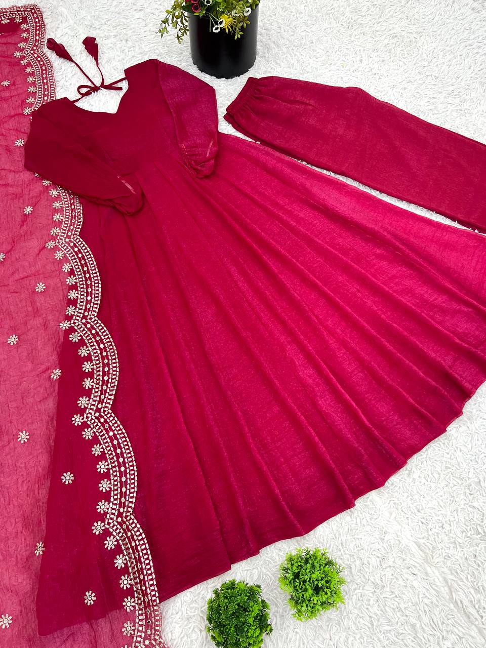 Pink Fandy silk Tiya designer Anarkali suit