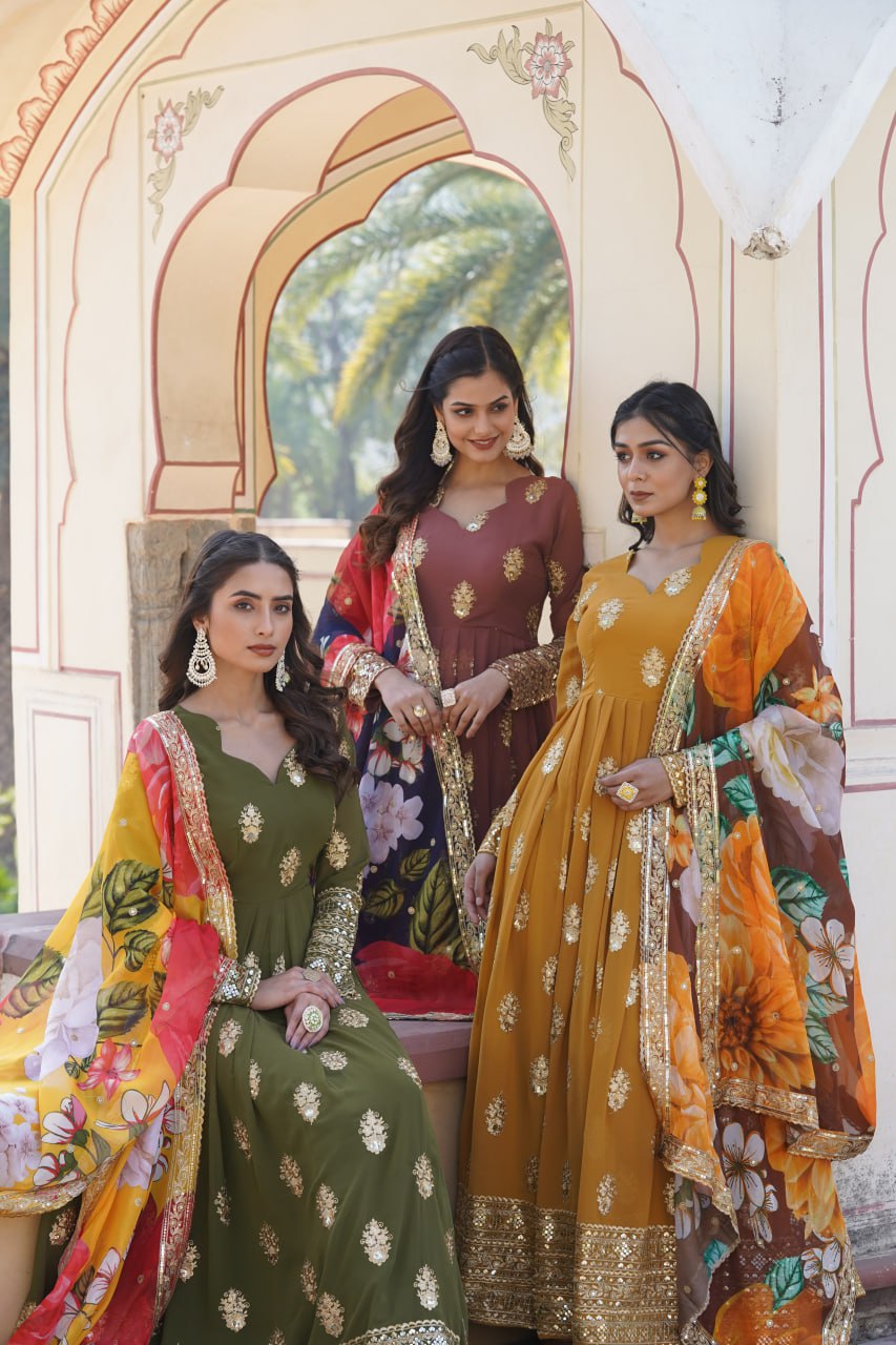 Padmini georgette brown embroidery anarkali gown set