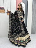Black pure cotton embroidered sequins work lehenga choli