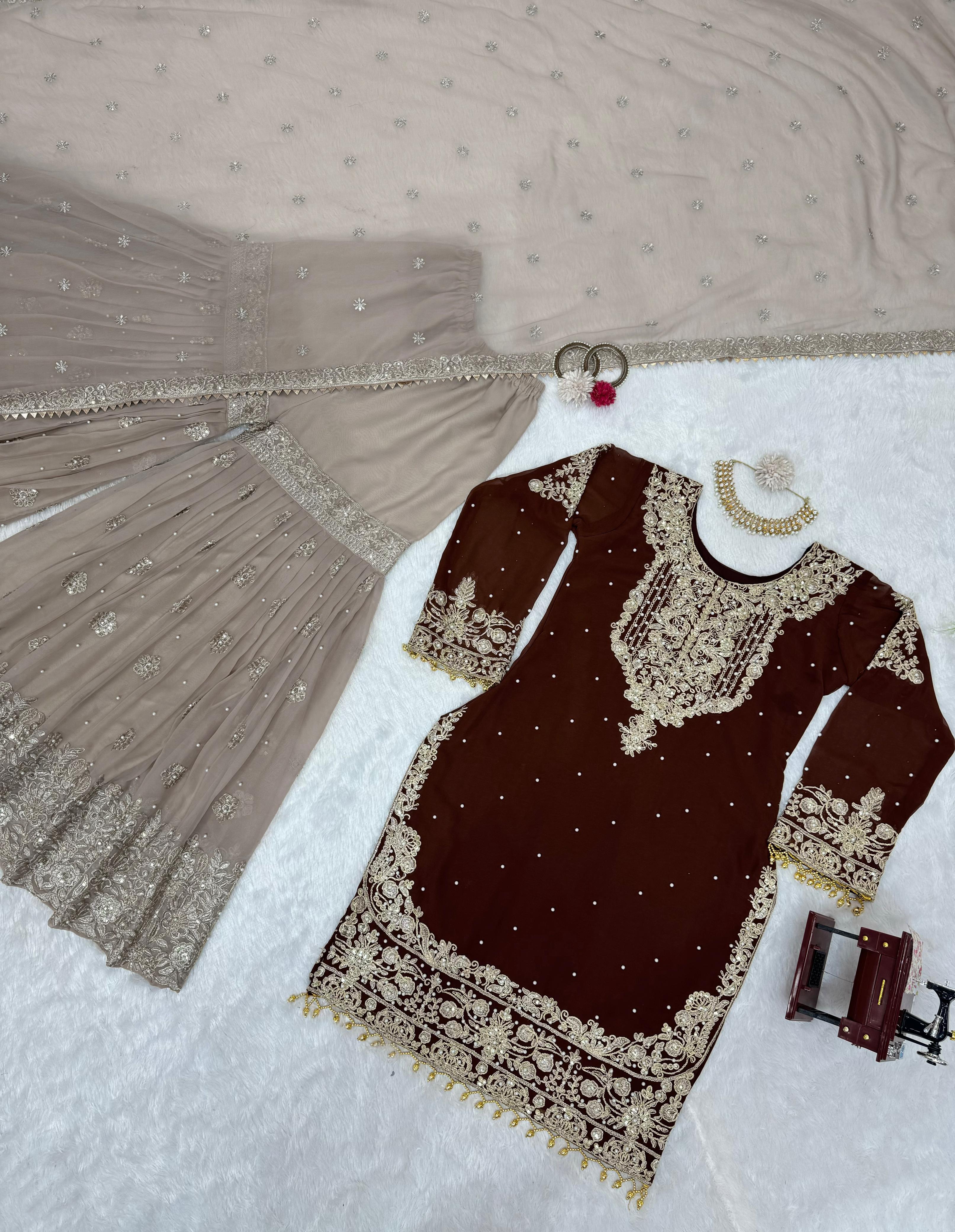 Niyati festive wear embroidered kurti sharara set