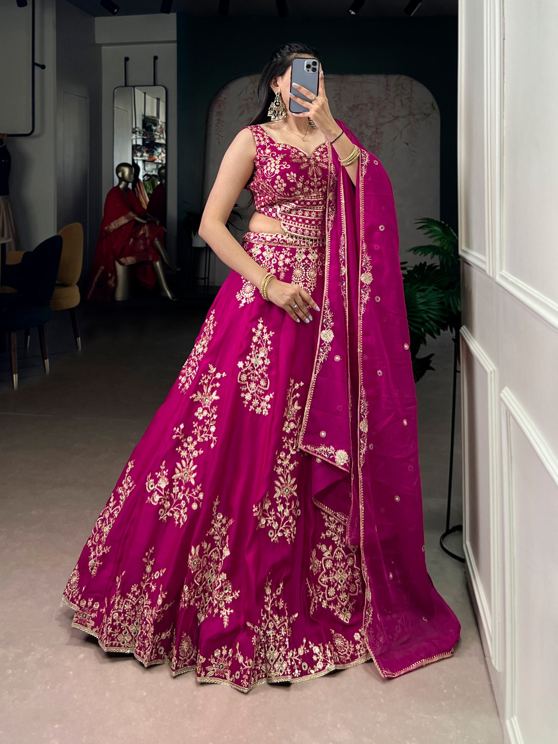 Abhirami pink nysha silk embroidered work lehenga choli set