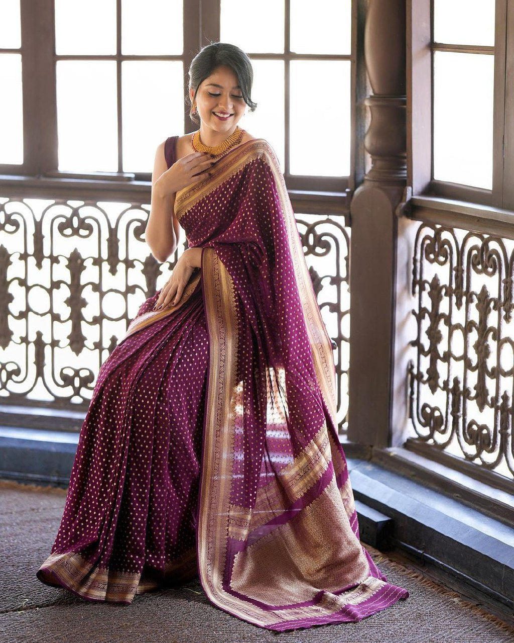 Purple Banarasi silk Shivika designer saree