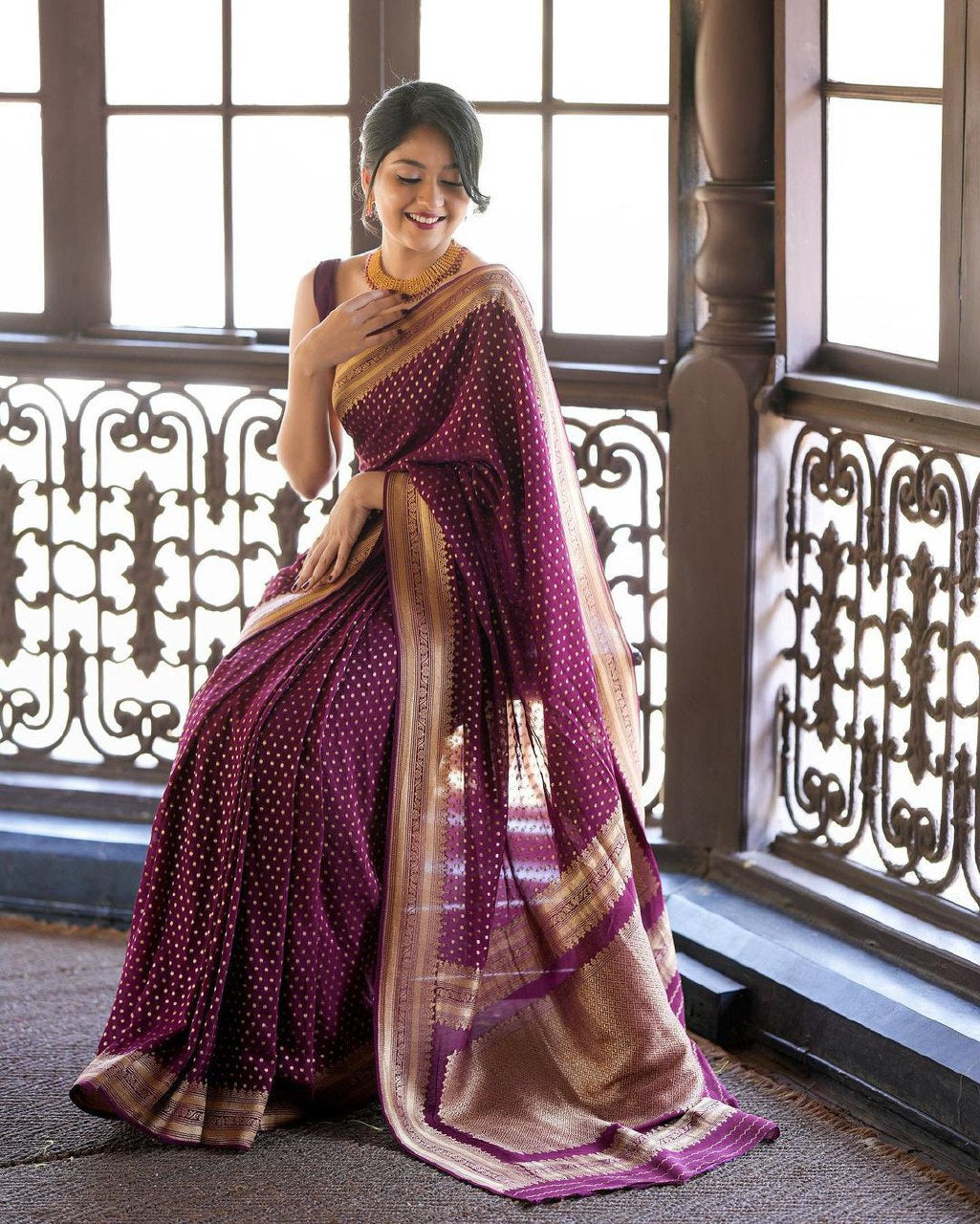 Purple Banarasi silk Shivika designer saree