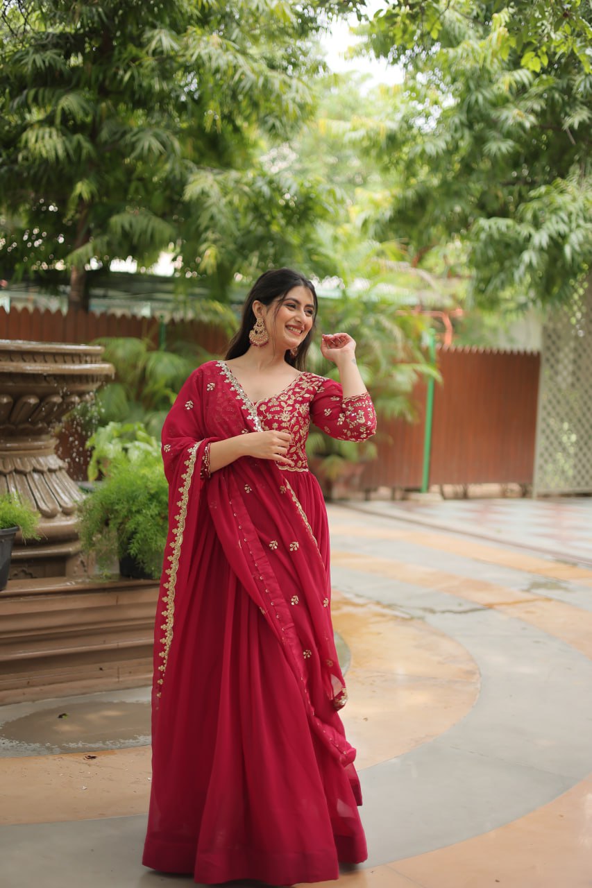 Pink embroidered Jiyanshi designer Anarkali gown