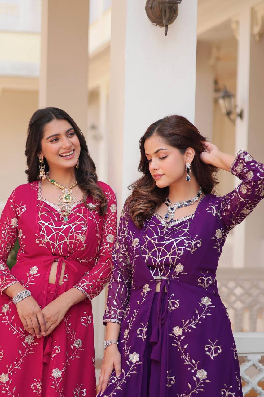 Georgette embroidered Aanshi designer shrug outfit set