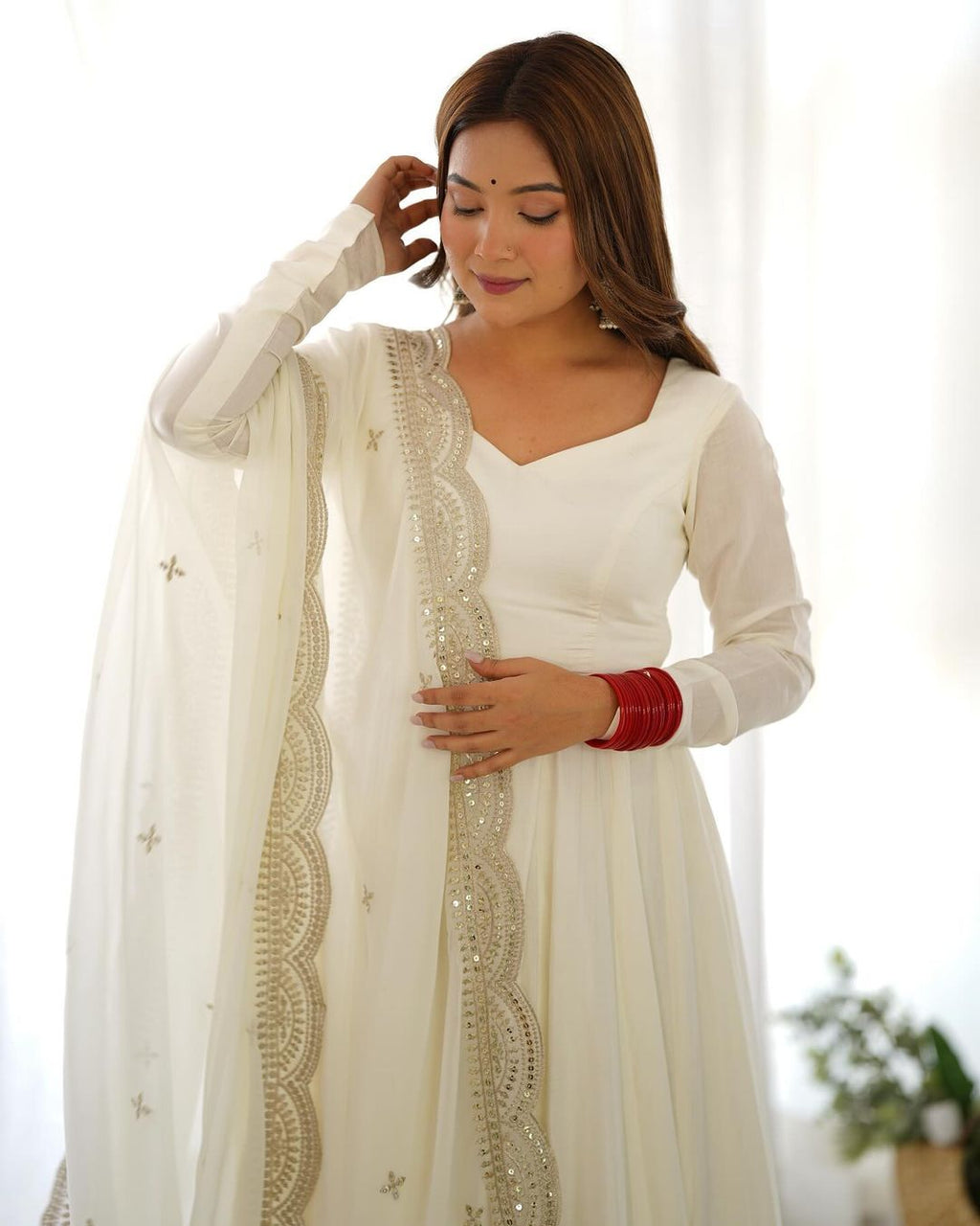 Prema white chanderi silk anarkali suit set