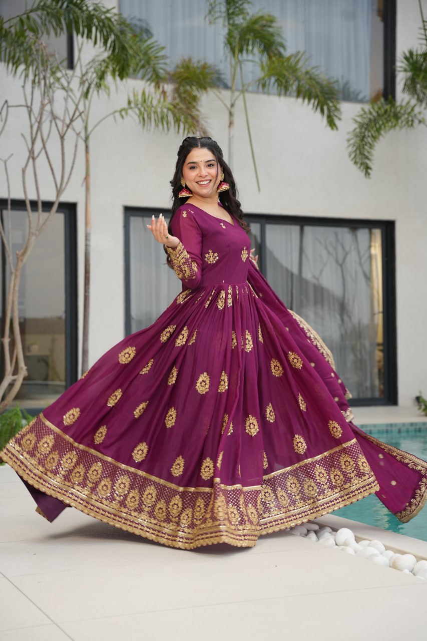 Rudrika purple georgette embroidery gown