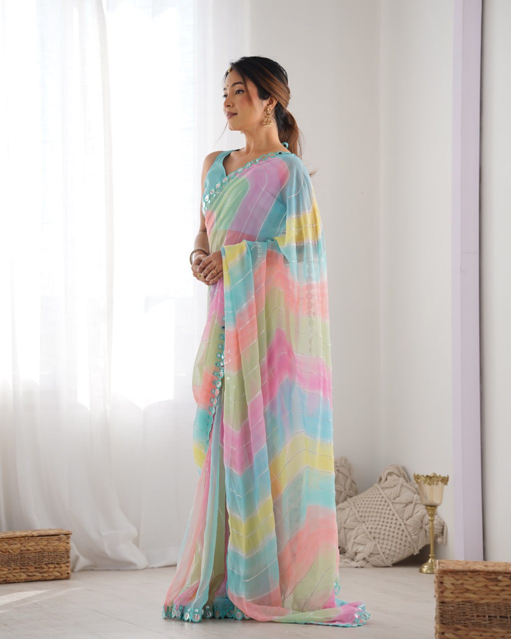 Multicolor georgette mirror work Isha designer saree