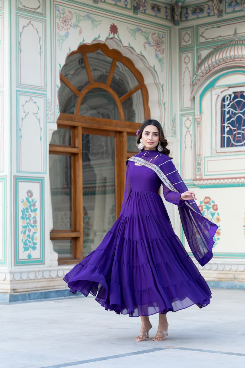Dakshayani purple georgette anarkali gown set