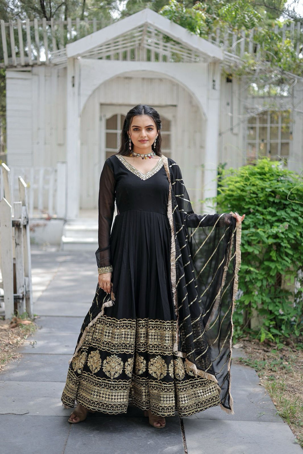 Vritika black georgette Anarkali gown suit set