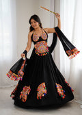 Black georgette lehenga choli with Gamthi embroidery and mirror work
