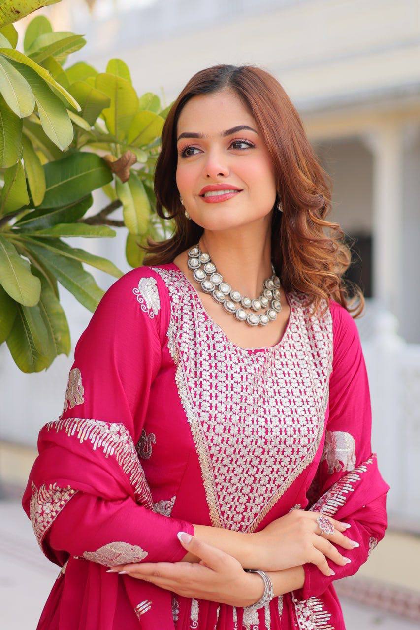 Pink georgette embroidered Veronika designer Anarkali gown