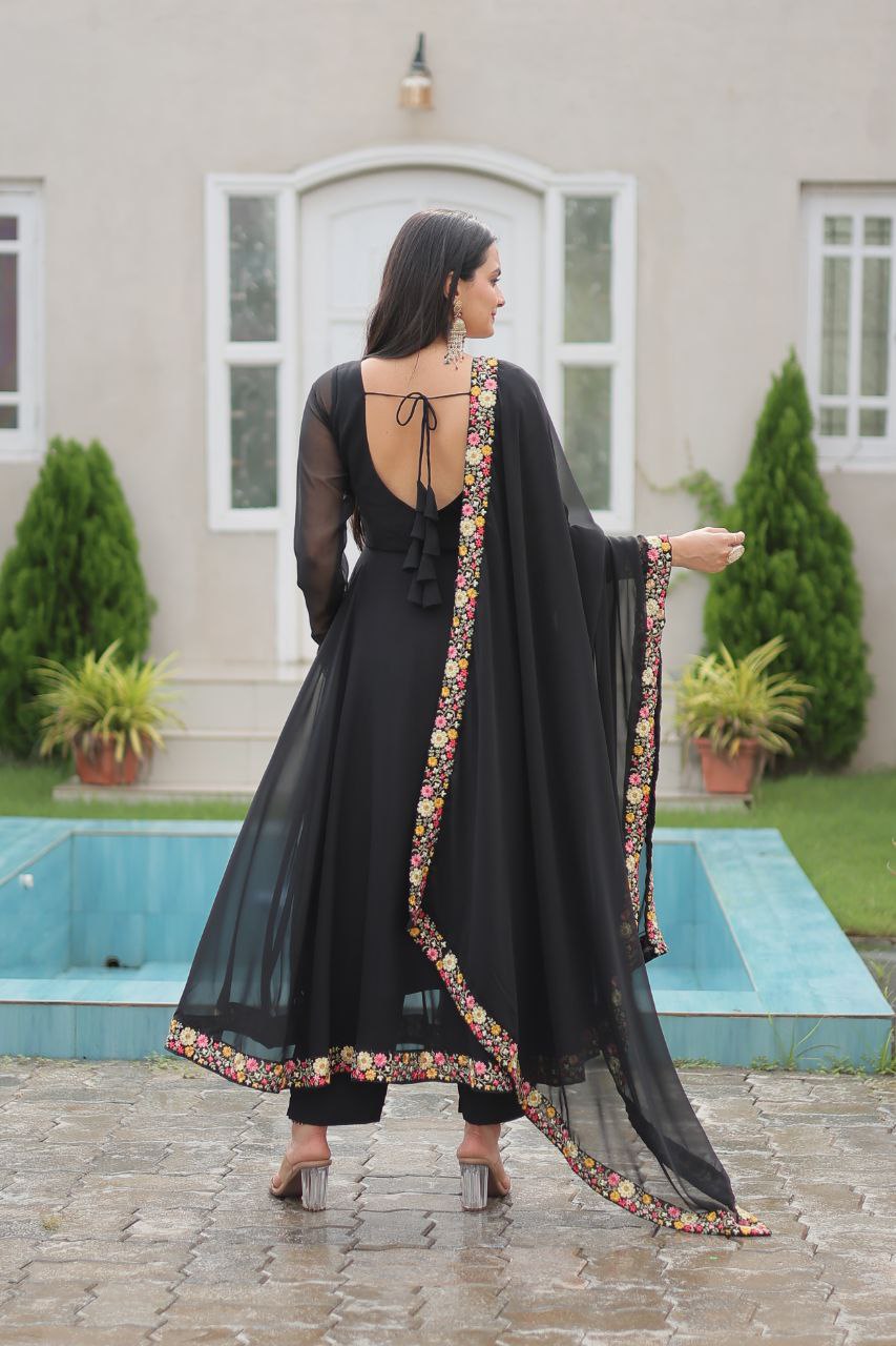 Black georgette embroidered Sathvika designer Anarkali suit