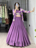 Alka lavender georgette foil printed lehenga choli with koti jacket