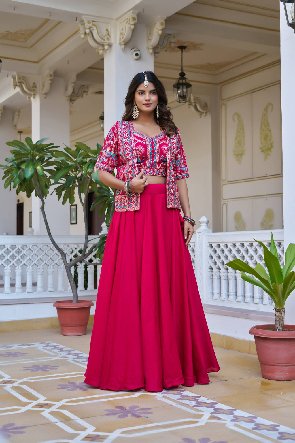 Devisha pink Vichitra silk lehenga choli with embroidered koti