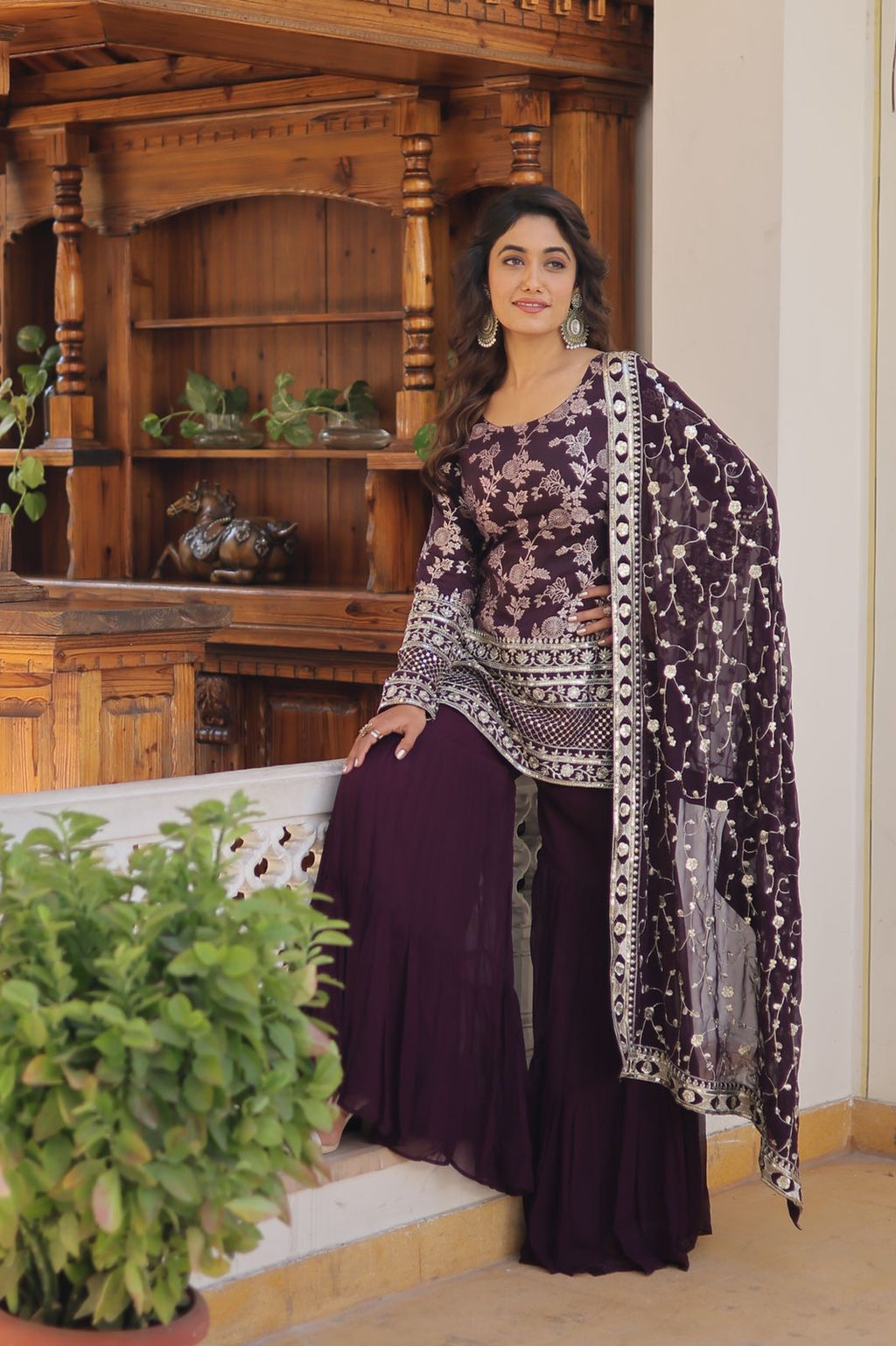 Rambha viscose jacquard sequins kurti sharara set