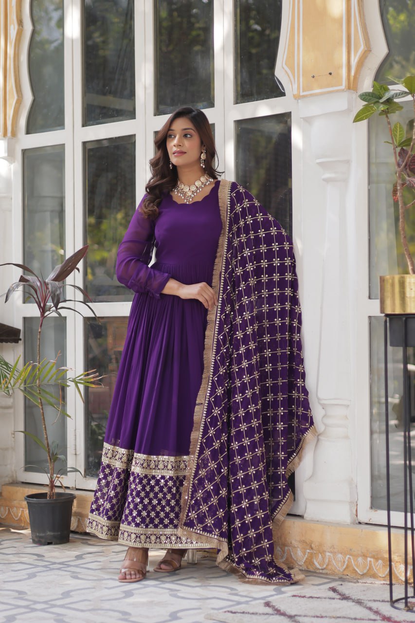 Avishka purple embroidered anarkali gown set