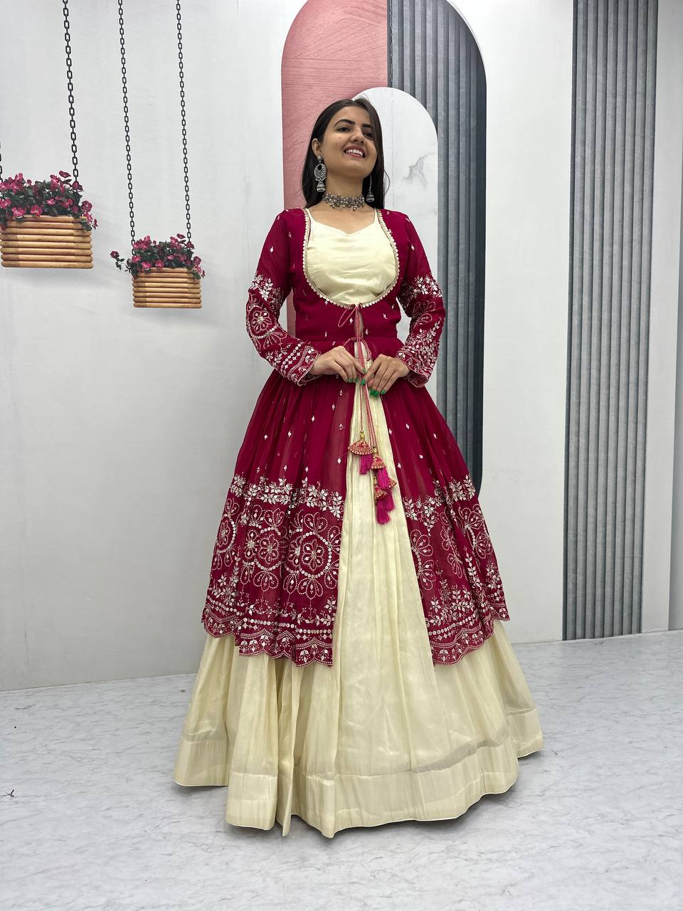 Tulika pink Cosmos silk lehenga choli with heavy thread and sequins work with shrug