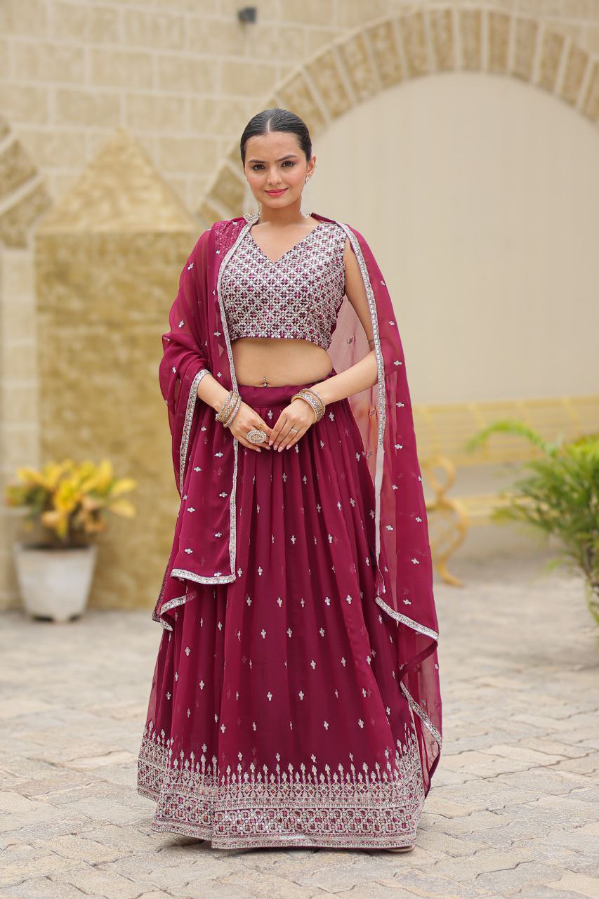 Faux georgette sequins embroidered Avira designer lehenga