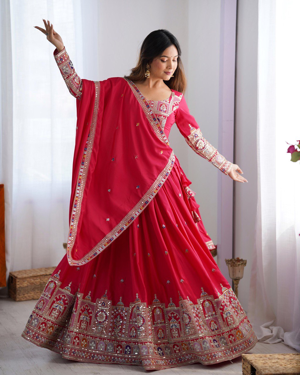 Pink natural crepe silk Kavyani designer lehenga choli