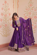 Purple star georgette zari sequins embroidered gown with dupatta
